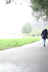 Impressive Black Haired Girl Pees On The Ground