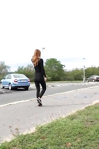 Lovely Honey In Glasses Pisses Outside