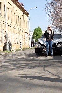 Outstanding Blonde In Dark Glasses Pisses In The City