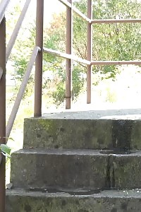 Lovely Blonde Squats To Pee On Top Step