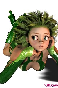 A Terrific 3d Babe In Her Bright Green Tight Shorts