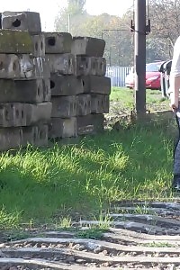 Magnificent Blonde In Specs Pisses Next To Railway