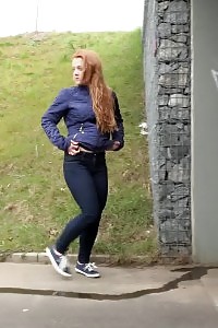 Ginger Beautiful Pulls Down Her Jeans To Pee