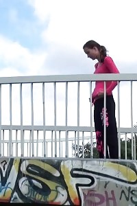 Black-haired Pulls Down Panties To Piss In Public