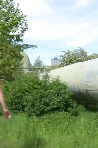 Delightful Blonde Standing To Pee Outdoor In Public