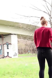 Desirable Doll Pees On Stones Outside