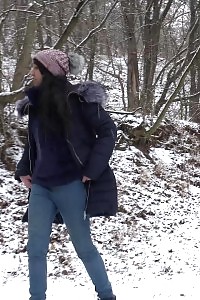 Delectable Eurobabe Pissing Over Snow Outside