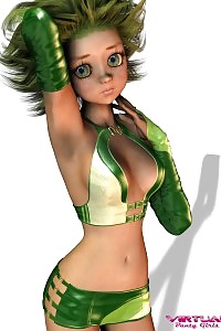A Terrific 3d Babe In Her Bright Green Tight Shorts