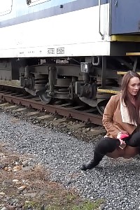 Cynthia Vellons Pisses Next To A Railway Line