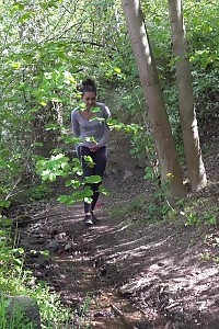 Black Haired Esperansa Pees Into A Forest Stream