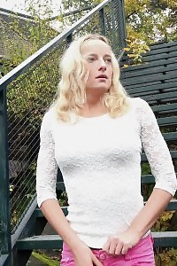 Good-looking Light-haired Is Desperate To Pee Outside