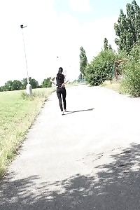 Black Haired Model Wearing Glasses Pissing Outside
