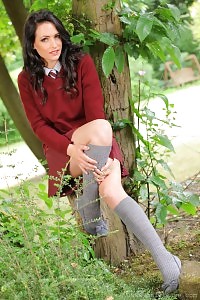 Black-haired College Babe Likes The Outdoors And The Passersby Like To See Of Her Body.