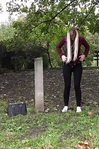 Beautiful Blonde Takes A Break From Work To Pee