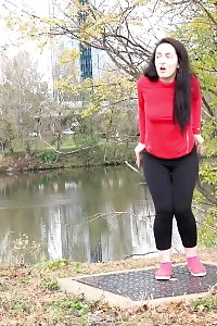 Black Haired European Pisses Outside By Watershed