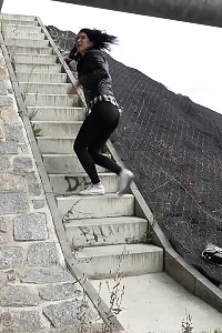 Kinky Black Haired Doll In Glasses Pissing Outside