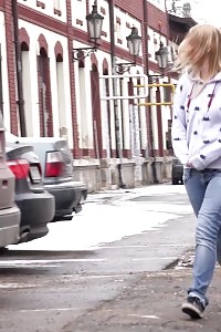 Violette Pisses In Between 2 Parked Vehicles