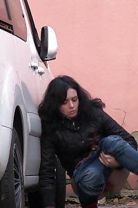 Tempting Brunette Bitch Pisses Public