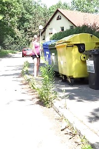 European Princess Pisses Next To Recycling Bins