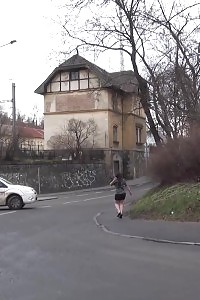 Black Haired Chick Pulls Her Thongs While Peeing