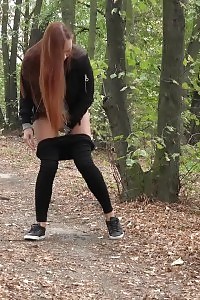 Ginger Honey Enjoys A Hot Pee Outdoor