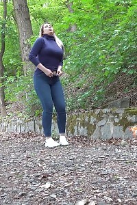 Desirable Light-haired Nikki Dream Pees On Fallen Leaves