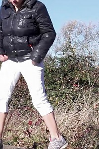 Siren In White Capri Panties Pisses Outside