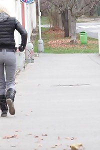 Blonde Pulls Down Her Jeans And Pisses